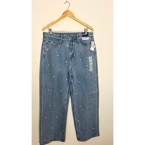 Floral Embroidered Sky-Hi Wide-Leg Jeans Old Navy Size 12